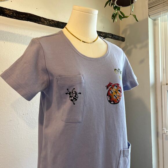 Vintage USA Focus Cotton Purple Painted Lady Bug Printed Pocket Dress Size Small - Picture 11 of 12